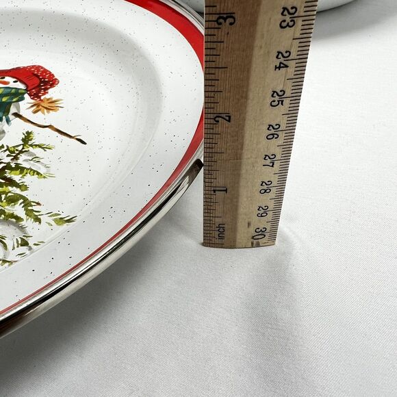 Hallmark VTG Mitford Snowman 10” Enamel Serving Plate Bowl (2) Christmas Holiday - Picture 6 of 6